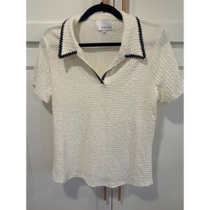 FRNZY Textured Polo Shirt Cream Collared Short Sleeve Women XL casual fairy boho